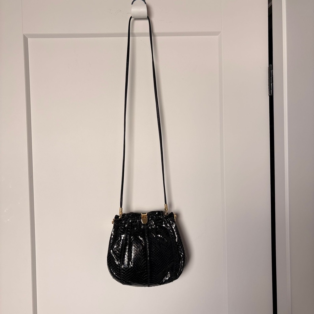 Vintage Black Snakeskin Shoulder Bag Clutch | Gold, Luxury, Glam, Y2K